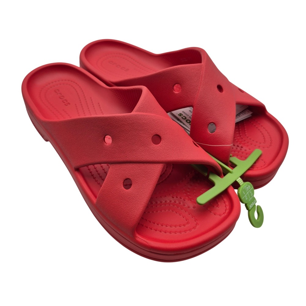 CROCS Classic Cross Strap Slide Sandals Cherry Red Women's 11 Shoes 210840-6ZR